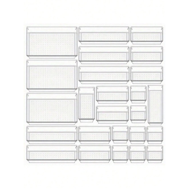 Beauty Makeup Tool Collection - 25 Piece Clear Plastic Drawer Organizers