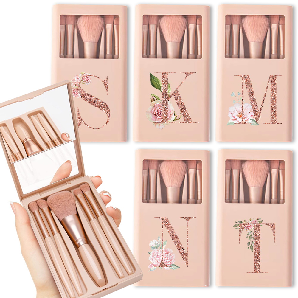 Beauty Makeup Tool Collection - 5pcs Cosmetic Brush Kit With Mirror