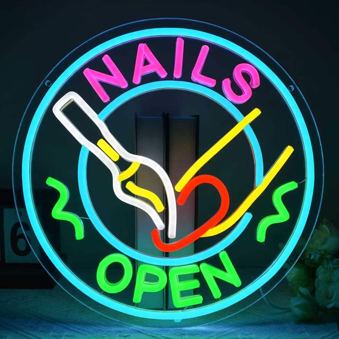 Nails Open Neon Sign USB Dimma - Beauty And Makeup Studio 评论和价格