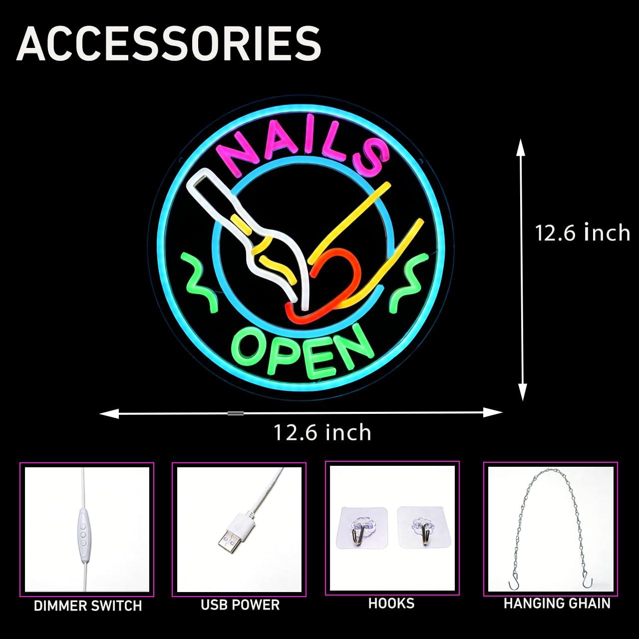 Nails Open Neon Sign USB Dimma - Beauty And Makeup Studio 评论和价格