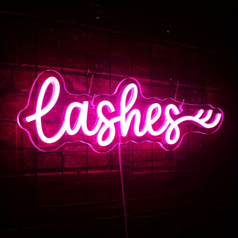 Pink LED Lashes Neon Sign Wall - Beauty And Makeup Studio 评论和价格