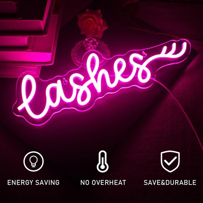 Pink LED Lashes Neon Sign Wall - Beauty And Makeup Studio 评论和价格