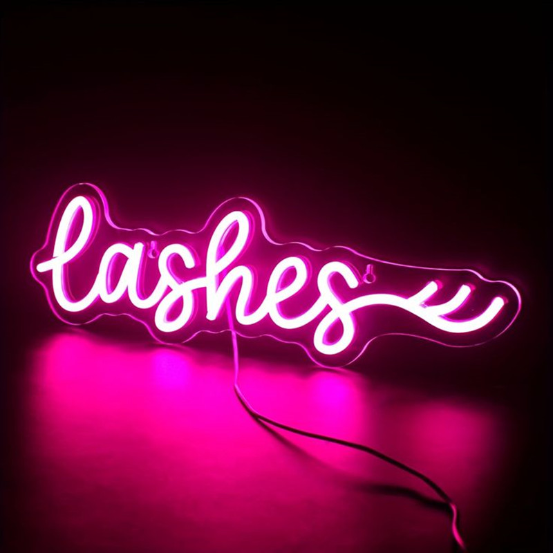 Pink LED Lashes Neon Sign Wall - Beauty And Makeup Studio 评论和价格
