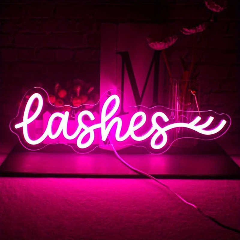 Pink LED Lashes Neon Sign Wall - Beauty And Makeup Studio 评论和价格