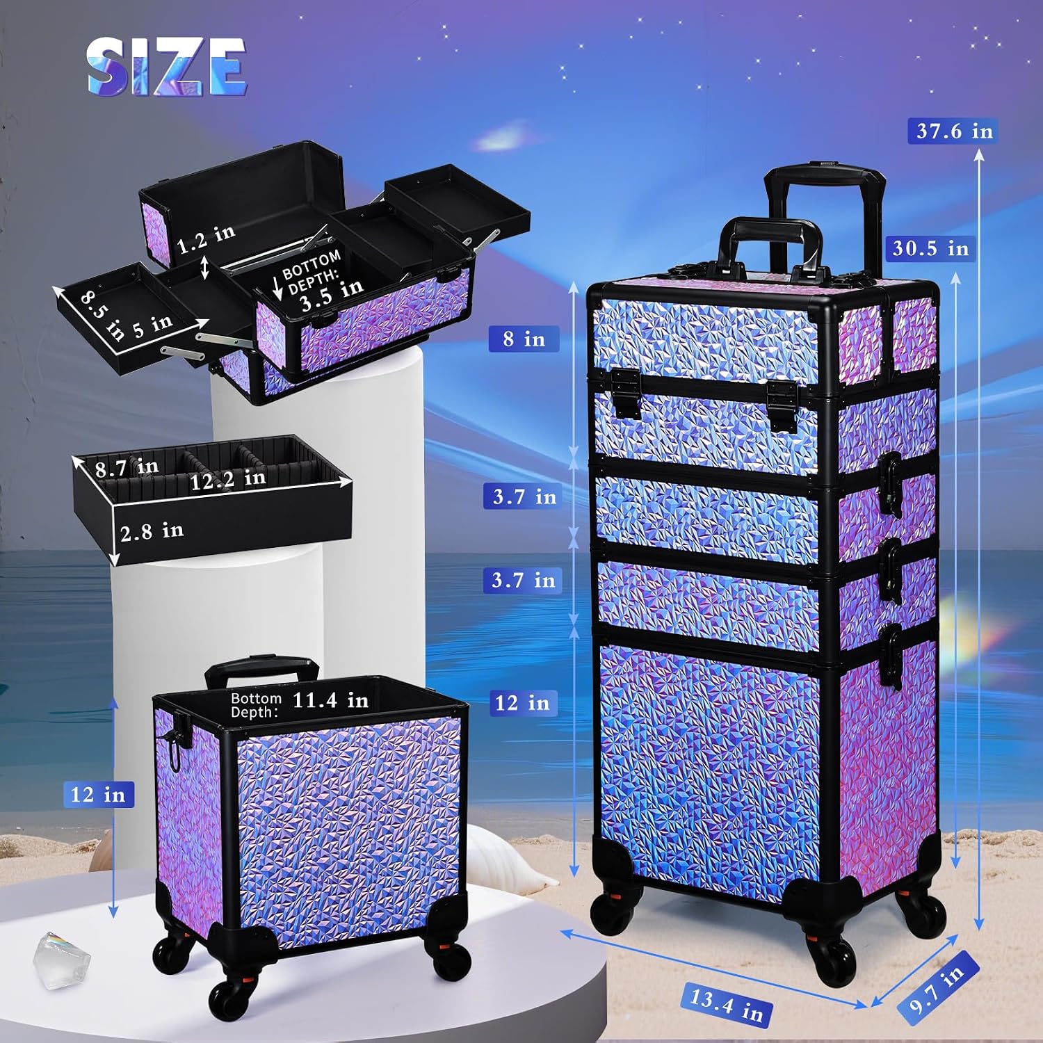 Rolling Makeup Train Case, Lar - Beauty For You Makeup 评论和价格